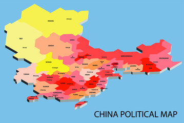 China political isometric map divide by state colorful outline simplicity style. Vector illustration.