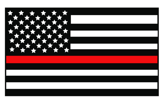Vector illustration of USA black and white flag with with a thin red line in honour of firefighters. Firefighters lives matter symbol. 