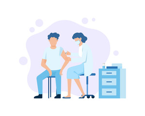 People vaccination concept for immunity health. Doctor makes an injection of flu vaccine to a man in hospital, Healthcare, medical treatment, prevention and immunize