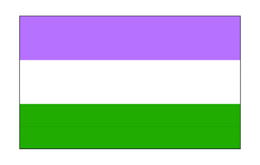 Vector illustration of flat genderqueer pride flag on white background: lavender, white and green wide horizontal bars. Genderqueer community symbol.
