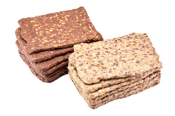 Whole grain crispbread isolated on white background, clipping path