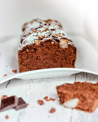 Chocolate plumcake with pears. Vegan dessert