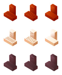 Set of bricks. Isometric vector illustration.