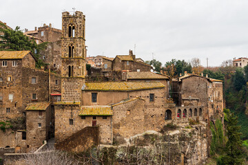 Tower and buildings in medieval italian town