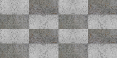 Grunge seamless gray grey white anthracite vintage worn retro geometric rectangle mosaic motif cement tiles texture background