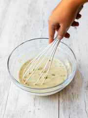 Recipe with chickpea flour, salt, pepper and chives