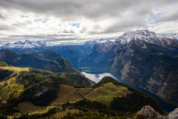 Fototapeta premium Mountain view from Jenner to Koenigssee lake, Bavaria, Germany