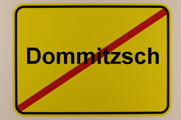 Illustration eines Stadtausgangsschildes der Stadt Dommitzsch