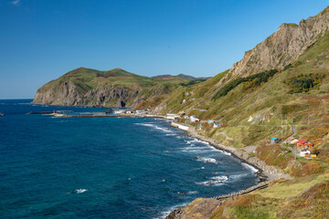 北海道　礼文島　桃台猫台展望台から望む地蔵岩