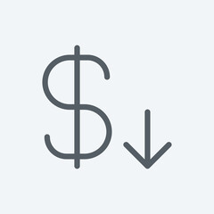 Dollar falling icon isolated on background. Currency symbol modern, simple, vector, icon for website design, mobile app, ui. Vector Illustration