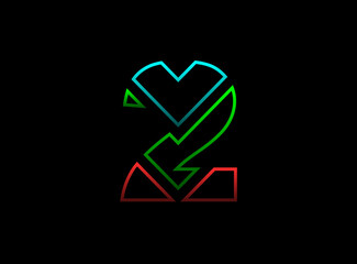 2 number font, vector desing logo. Dynamic, rgb split-color, red, green, blue on black background. Eps10 illustration