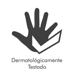 Fototapeta premium Logotipo con texto Dermatológicamente Testado en español con silueta de mano con símbolo aprobado en color gris