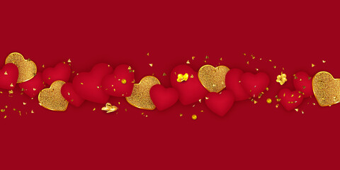 Valentine's Day background. Greeting card. Romantic composition with hearts.