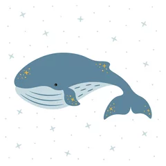 Crédence de cuisine en verre imprimé Baleine Vector illustration rêveuse d& 39 enfants d& 39 une baleine avec des étoiles. Des bébés animaux. Douche de bébé. Journée mondiale de la baleine.