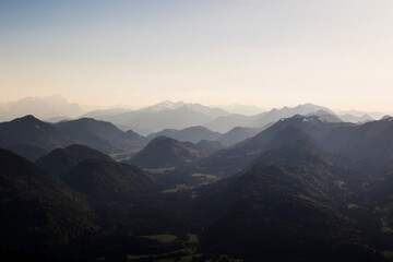 Mountain panorama at Seekarkreuz mountain in Bavaria, Germany, springtime