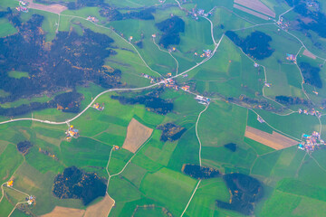 Fototapeta premium Aerial View of Green Meadows . Green Countryside Drone View 
