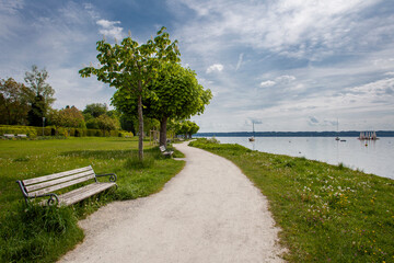 Promenade of lake Starnberger See in Bavaria