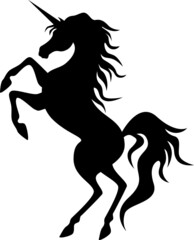 Black unicorn silhouette isolated icon. Vector illustration.