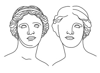 antique sculpture head of Venus de Milo, Aphrodite line art