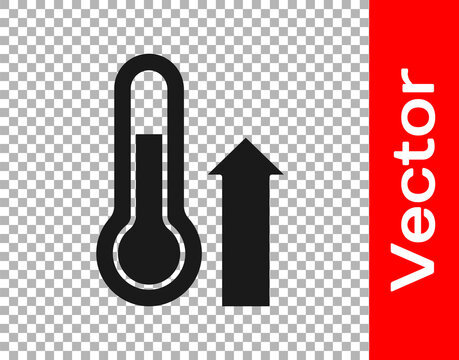 Black Meteorology thermometer measuring icon isolated on transparent background. Thermometer equipment showing hot or cold weather. Vector.