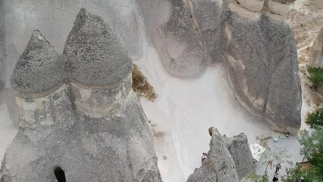 Cappadocia Turkish goreme volcanic rock formation ancient conical town aerial view