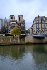 Naklejka premium The view of the rear of Notre Dame during huge repair works. 21 december 2020 - Paris