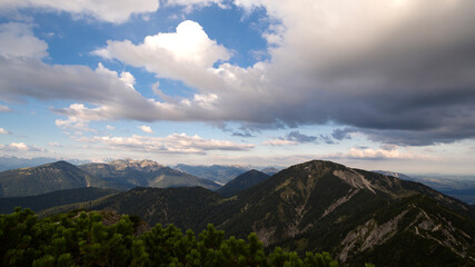 Fototapeta na wymiar Mountain panorama view from Herzogstand mountain in Bavaria, Germany