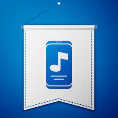Blue Music player icon isolated on blue background. Portable music device. White pennant template. Vector.