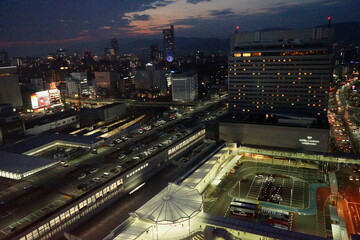 Cityscape of Hiroshima viewing train station at night , Japan - 日本 広島駅 夜景 