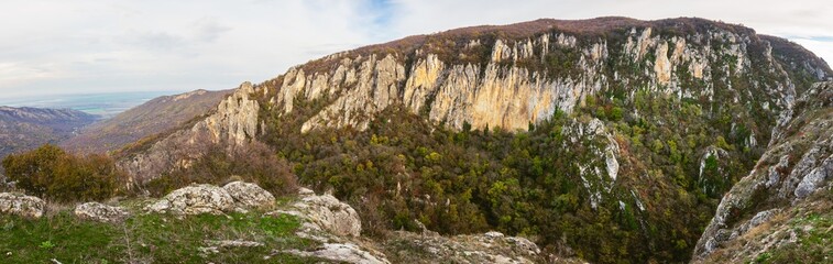 wide angle panoramic view of Eagle gorge natural monument in kakheti region. Georgia sightseeing