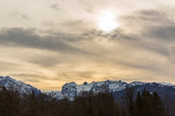 Panorama of mountain range in Berchtesgaden, Bavarian Alps