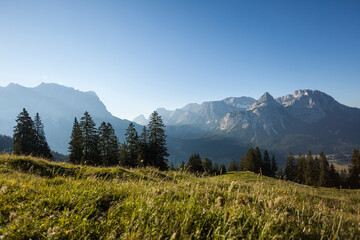 Mountain view Zugspitze and Ehrwalder Sonnenspitz mountains, Tyrol, Austria