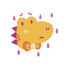 Cute colorful vector doodle with dinosaur. Hand drawn sad dinosaur with teardrops. Vector template for card, postcard, banner, poster, sticker and social media