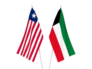 National fabric flags of Kuwait and Liberia isolated on white background. 3d rendering illustration.