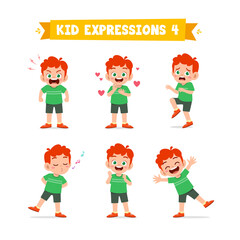 cute little kid boy in various expressions and gesture set