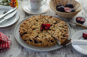 Delicious homemade tart with plums