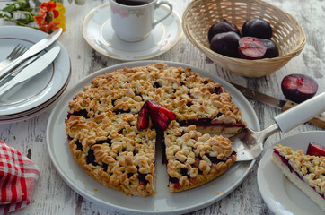 Delicious homemade tart with plums