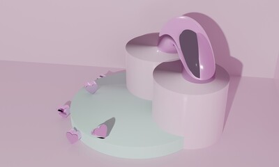 3d abstract podium as valentine love concept to put gifts and objects. 3d illustration.