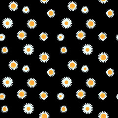 Black background with Chamomile flowers. Seamless pattern abstract minimalistic style. Vector illustration texture with small flowers. Fashion surface design - 401202028