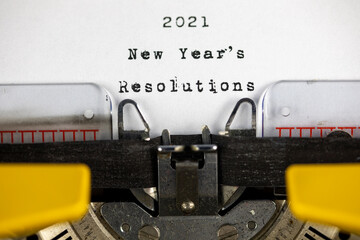 2021 New Years Resolutions written on an old typewriter