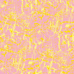 Gold craquelure abstract vector seamless pattern background. Dense overlapping golden yellow cracks on pink backdrop. Painterly marble effect crackle glaze design. All over print texture repeat