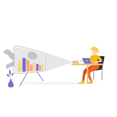 modern flat people character. a young man presenting the data on a projector. ideal for websites, landing pages, UI, mobile applications, posters, banners.