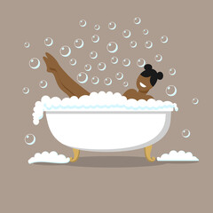 Girl bathes in the bath