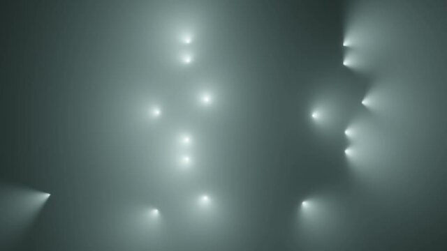 Pattern of stage spot lights flashing on black background. 3D rendering vj loop motion animation.
