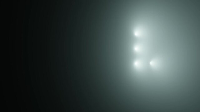 Group of stage spot lights flashing on black background. 3D rendering vj loop motion animation.