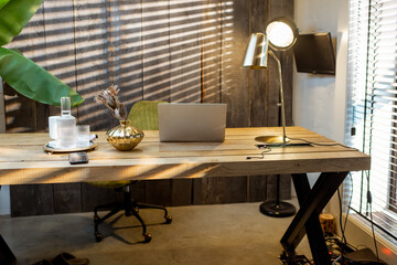 Cozy and stylish home office in natural colors and materials