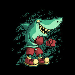 fighting shark cartoon animal illustration