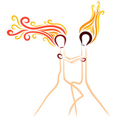 brightly burning matches, he and she, dance together