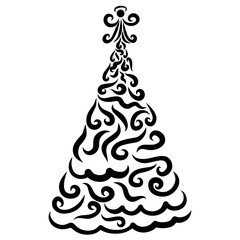 Christmas tree made of black curls with an Angel on top