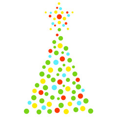 abstract christmas tree with a star on top, made of dots